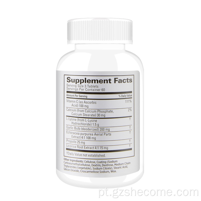 Comprimidos de lisina Suporte imunológico com suplemento de vitamina C